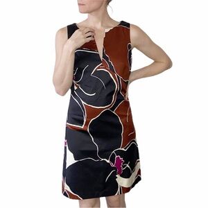 TRINA TURK Silk Patterned Dress Brown Black‎ Mini Size 8 Vermillion Elsa Work